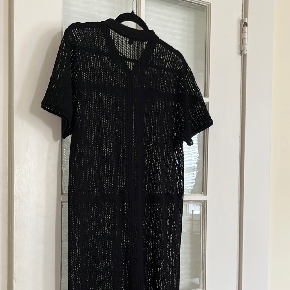 Uniqlo Knit Lace Black Sheer Knit Button-Up Dress - Picture 4 of 8